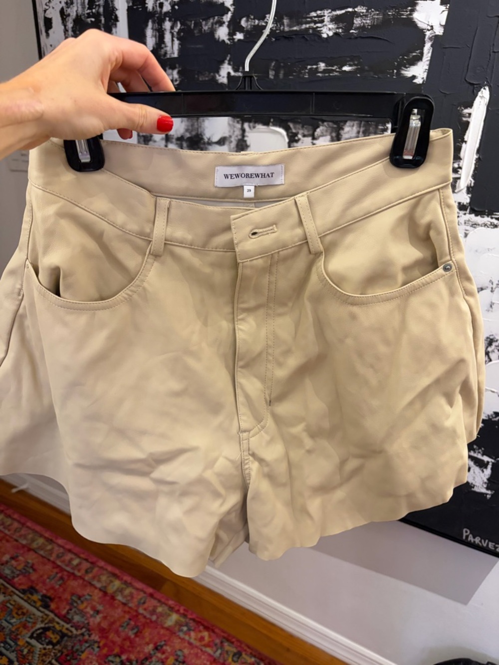 WeWoreWhat Cream High-Rise Leather Shorts